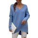 thumbnail image 2 of Sunloudy Suéter de otoño para mujer, suéter de punto de manga larga con cuello en V de color sólido con dobladillo irregular para damas, S / M / L / XL Sunloudy  moda, 2 of 8