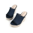 thumbnail image 2 of BLISSFUL STEP Open Toe Platform Espadrille Denim Wedge Heel Slide Sandal for Women Dark Blue 7, 2 of 8