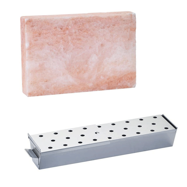 Bull Himalayan Pink Salt Block & Easy Fill Stainless Steel Grill Smoker Box