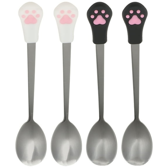 LHXC  Cat Claw Spoon Dog Scoop Paw Pet Food Serving Feeding Silicone Spoons Vintage Silverware Stainless Steel 4 Pcs