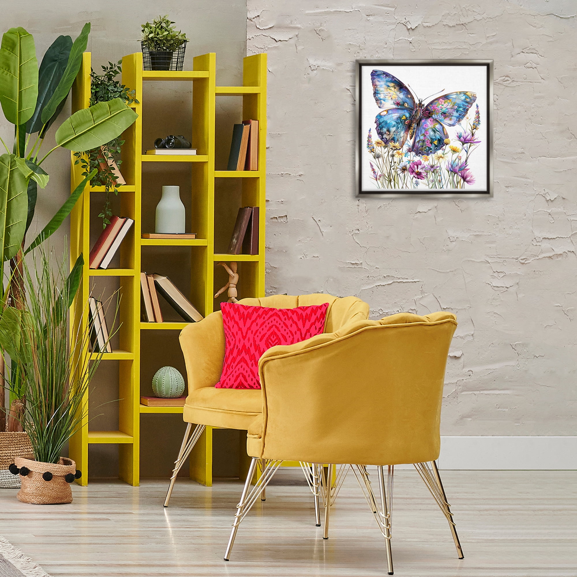 Stupell Industries Spring Garden Butterfly Insects Painting Gray Floater Framed Canvas Art Print Wall Art, 18 x 18