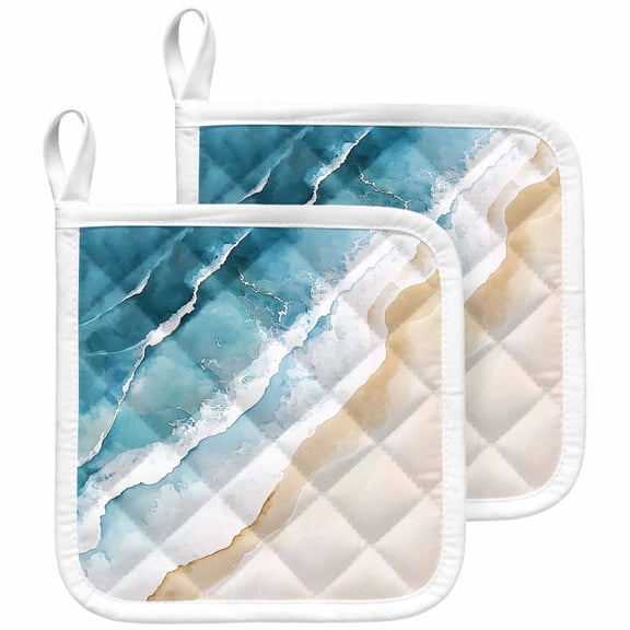 Blue Teal Beach Coastal Pot Holders for Kitchen Heatproof Potholder, 2 Pack Summer Nautical Seaside Ocean Hot Pads Multipurpose Oven Pads Cloth Potholders Trivet for Cooking and Baking