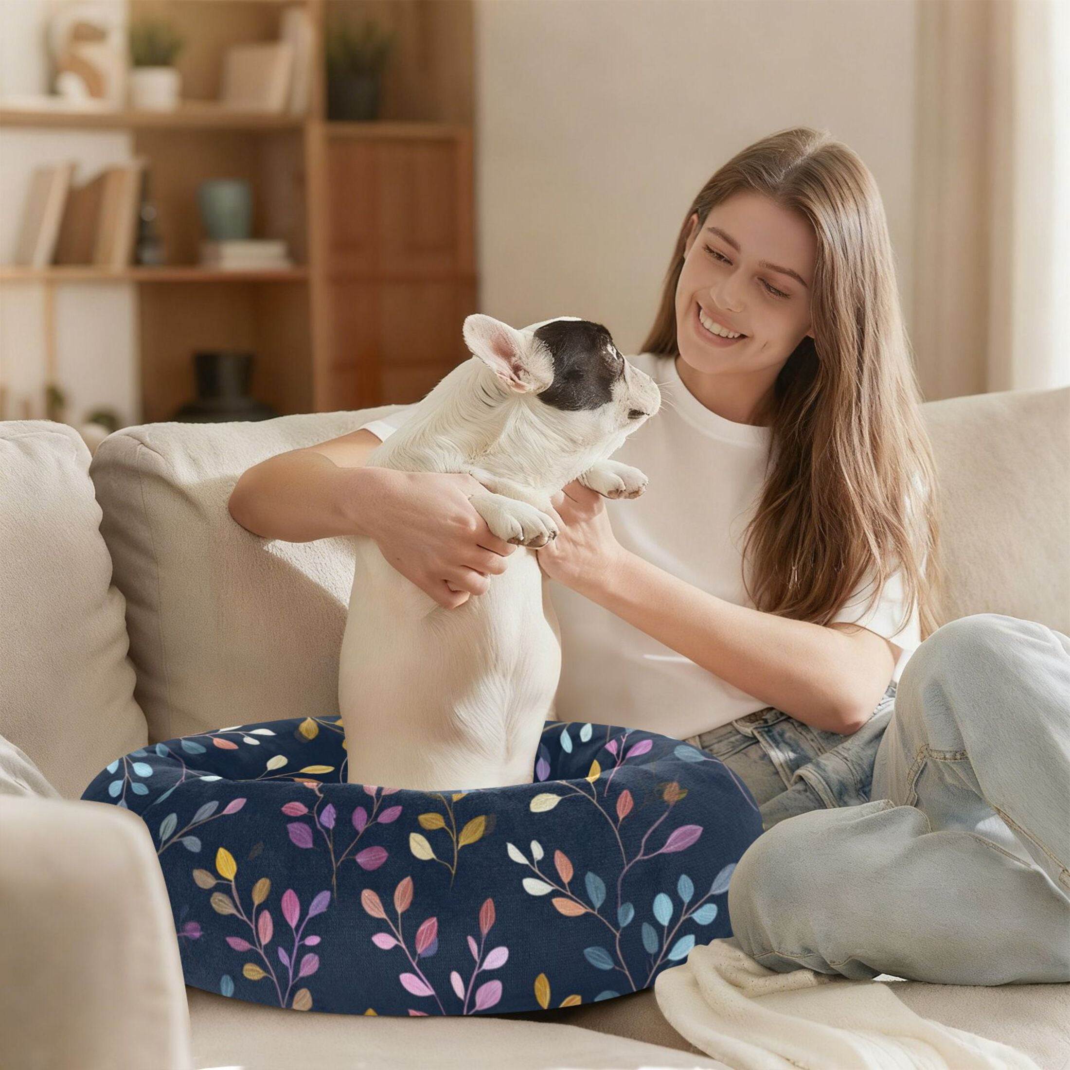 Pet Bed Pet Mat Cozy Removable & Washable Comfort For Cats And Dogs Small Pastel Leaves
