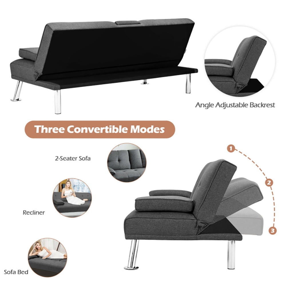 Finihen Fold Sofa Bed Couch, Futon Sleeper Chair Guest Bed and Fold Out Couch, Convertible Folding Futon Sofa Bed Fabric with 2 Cup Holders, for Living Room, Bedroom, Dark Gray Finihen Fold Sofa Bed Couch, Futon Sleeper Chair Guest Bed and Fold Out Couch, Convertible Folding Futon Sofa Bed Fabric with 2 Cup Holders, for Living Room, Bedroom, Dark Gray