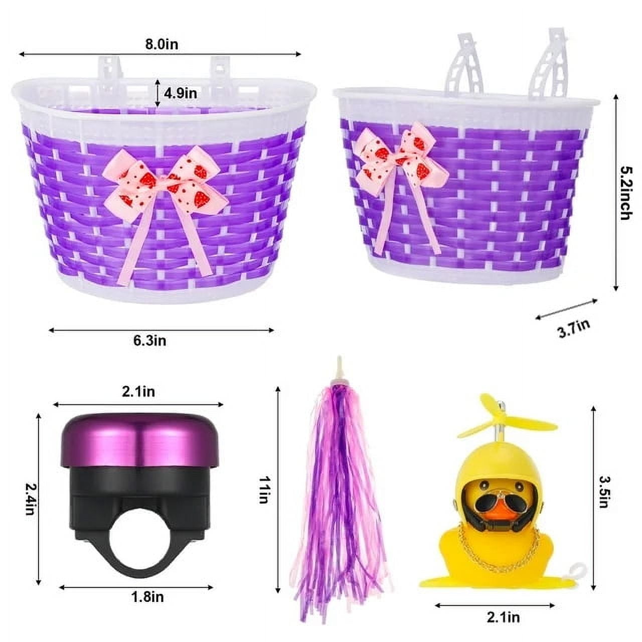 Hengguang 5Pcs Girl's Bicycle Basket Streamers Set, Kid's Bicycle Basket, Bike Bell and Star Shaped Beads for Girls and Boys Bike Basket Front Decoration
