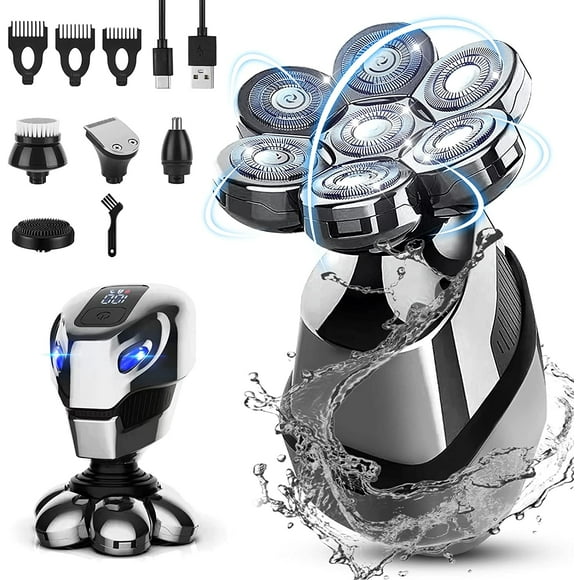 Electric Head Shaver for Men, 5 in 1 Skull Shaver, Rotary Razor Shaving Kit with Floating Head, Bald Grooming Kit with Hair&Nose Trimmer, Massager