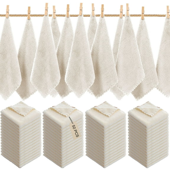 Dtchengua 50-Count Luxury Hotel Grade Bath Towels Set - Premium Cotton, Ultra Absorbent & Quick Dry,for Spa/Gym/Housewarming Gift (White, 12x12in)