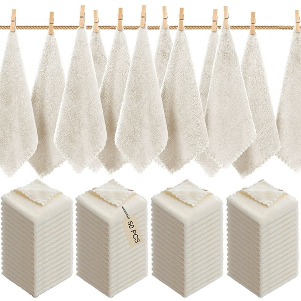 50 Toallas Cuadradas De Rizo, Mezcla De Algodn Suave, Absorbentes, De Secado Rpido, Para Bao, Natacin Y Playa, Paquete De 50, Blancas, Ukhbmc | Beige