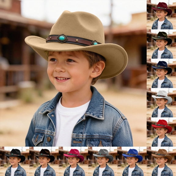 Ccpelsie Kids Cowboy Hat Girl Boy Classic Hat Felt Cowgirls Hats with Decorative Bands for 2-12Y Children Navy,3-8 Years