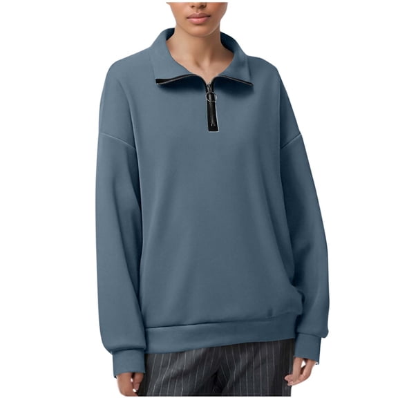 Tumotour Pullover for Women Crew Neck Long Sleeve Lapel Zipper Shirts Casual Loose Top 2025 Lightweight Sweatshirts Hoodie