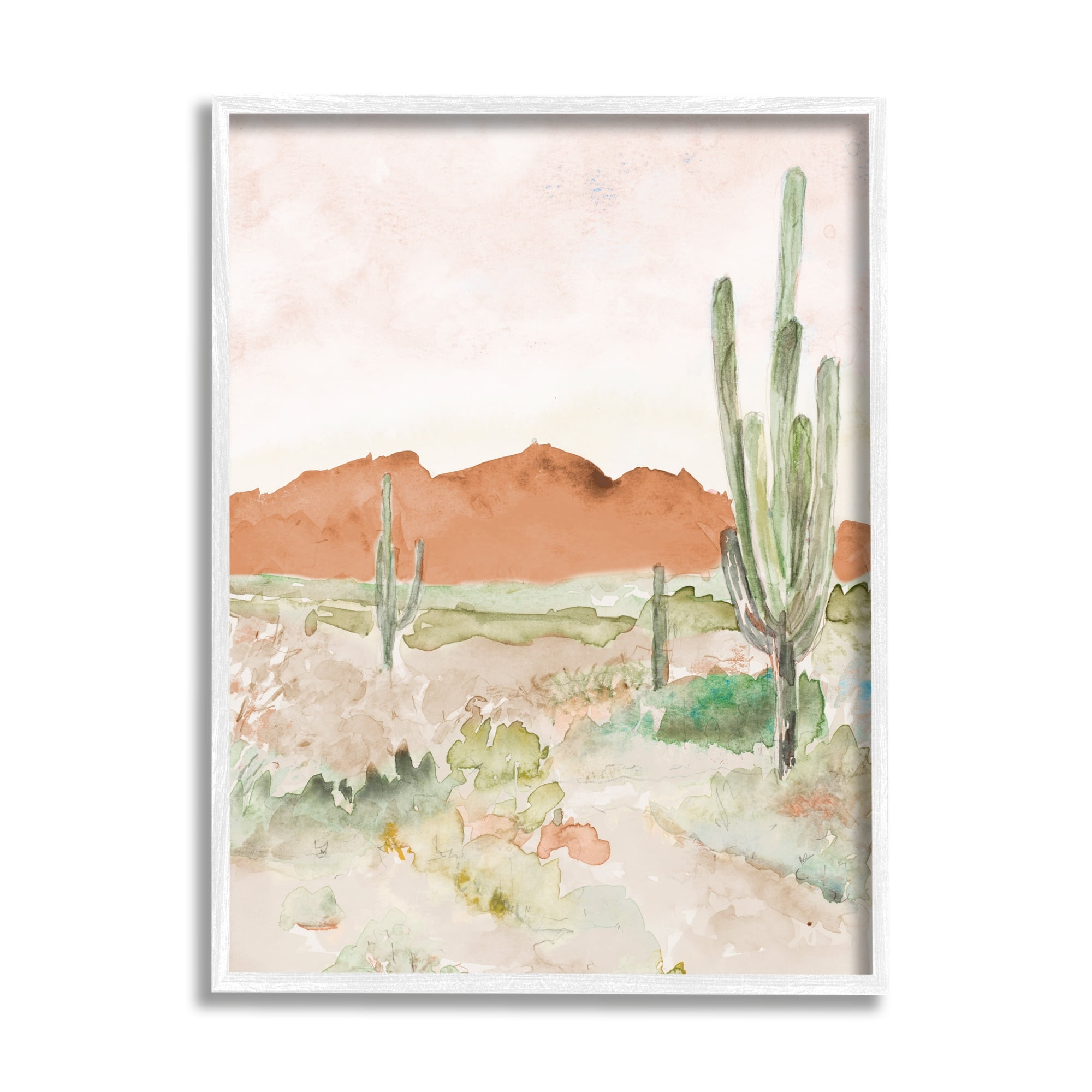Stupell Industries Cactus Plants Dry Desert Scene Distant Cliffs Painting White Framed Art Print Wall Art, Design by Lanie Loreth
