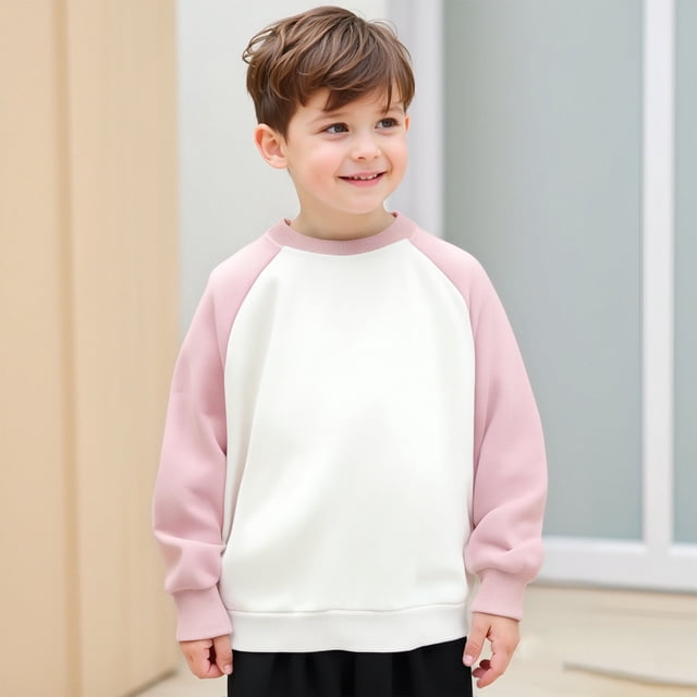 WENXIAOO Chandail en Molleton Garçon Manches Longues Col Rond Automne Hiver 6-7 Ans