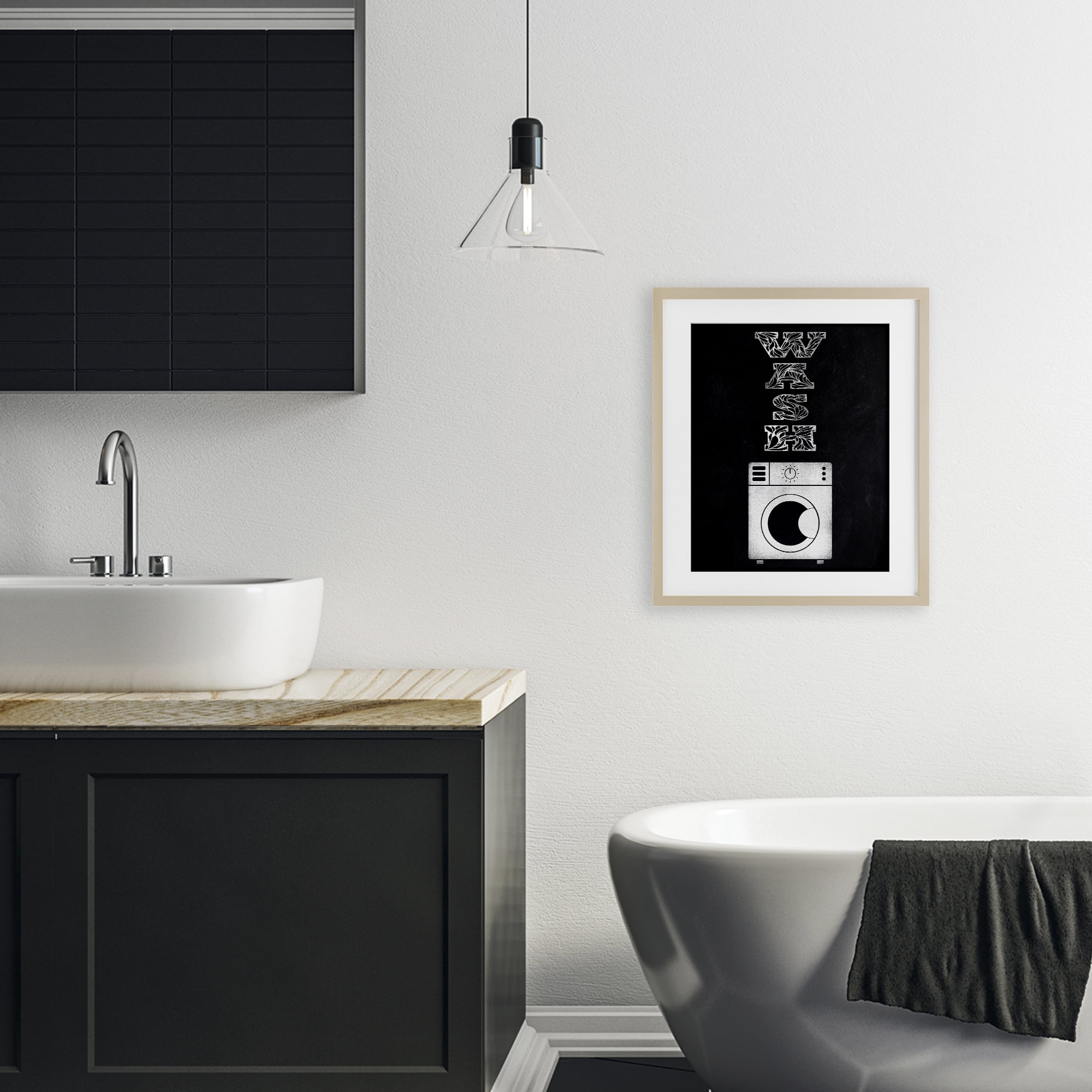 Laundry Wash Ornate Letters Birch Framed Print Under Glass, design by Marcus Prime