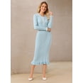 thumbnail image 2 of DARING DIVA Women's Long Sleeve Sweater Ruffled Trim Dress 2XL Light Blue, 2 of 7