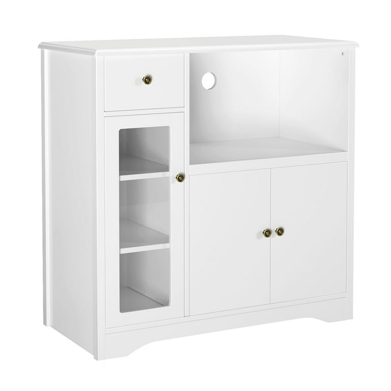 Homfa Microwave Cabinet with Hutch, Kitchen Pantry Cabinet Sideboard with  Adjustable Shelves and Drawer for Dining Room, White 