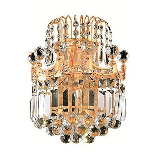 Elegant Lighting V8949W12G-RC Corona 2 Light Wall Sconce, Royal Cut Crystals - Gold