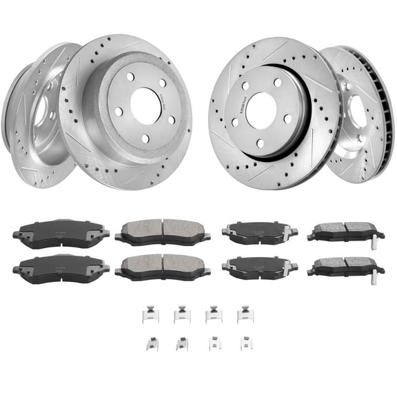 KFFKFF Brake Upgrade Kit for 2007-2017 Jeep Wrangler, Includes Drilled & Slotted Rotors with Ceramic Pads, 11.9" Front & 12.4" Rear Rotors
