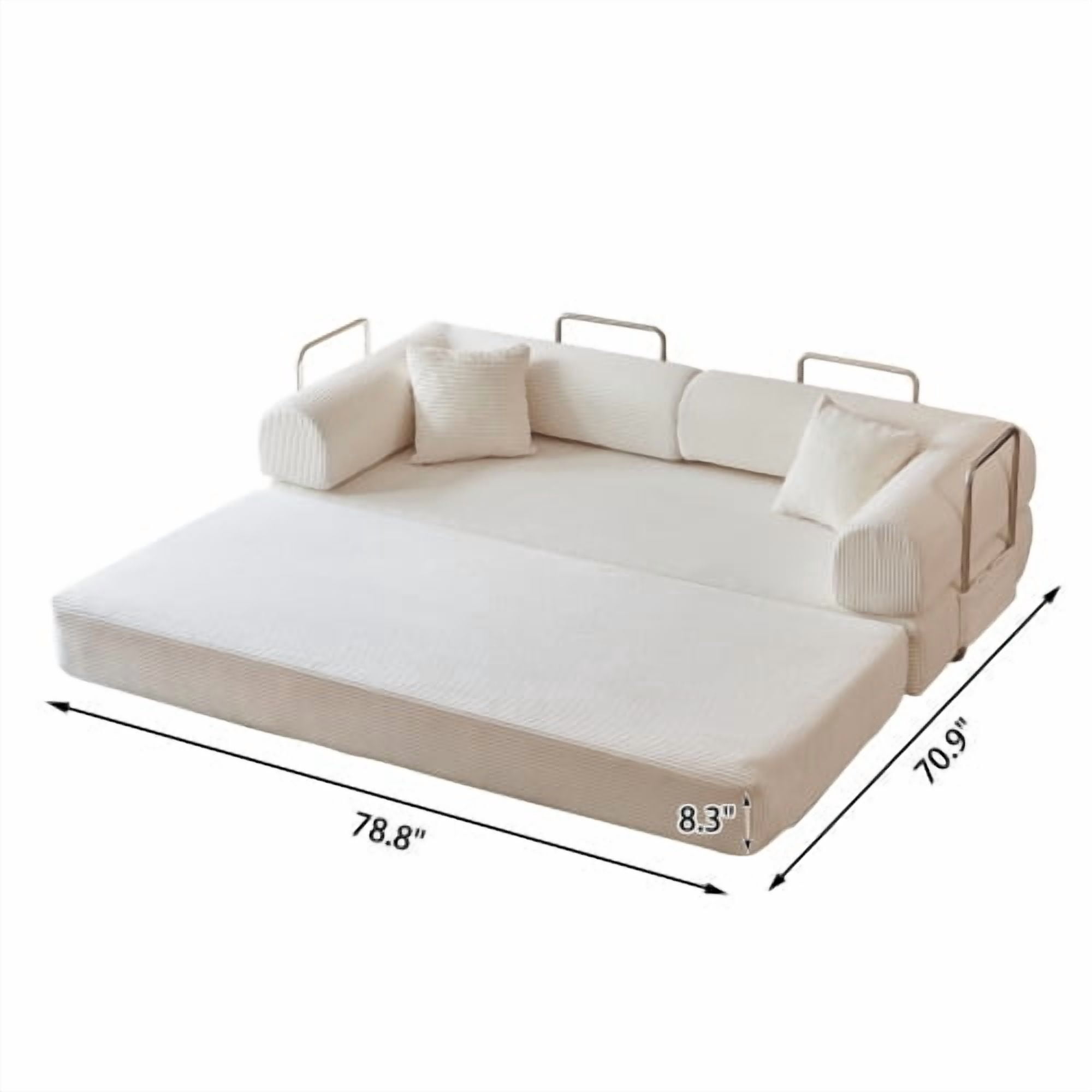 78.8" Convertible Sofa Bed, Convertible Boneless Modular Sectional Futon Loveseat, Sleeper Couch for Living Room Bedroom, No Assembly Required, White