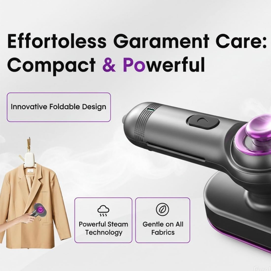 Mini Steam Iron for Clothes, 2 in 1 Handheld Steamer & Iron, Portable Travel Garment Steamer, 15 Seconds Fast Heat Up, Quick Wrinkle Remover for Home, Travel & Dormitory (Gray)