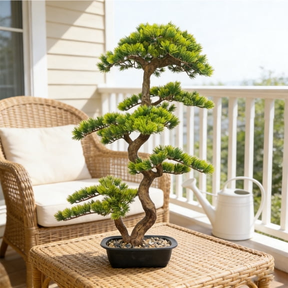 Artificial Pine Tree Faux Beauty Pine Tree Artificial Plastic Leaves Plants Natural Trunk With Plastic Planter for Home Office Indoor Outdoor Decor 90cm