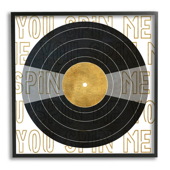 Stupell Industries Spin Me Vinyl Record Phrase Graphic Art Black Framed Art Print Wall Art, Design by Sundance Group