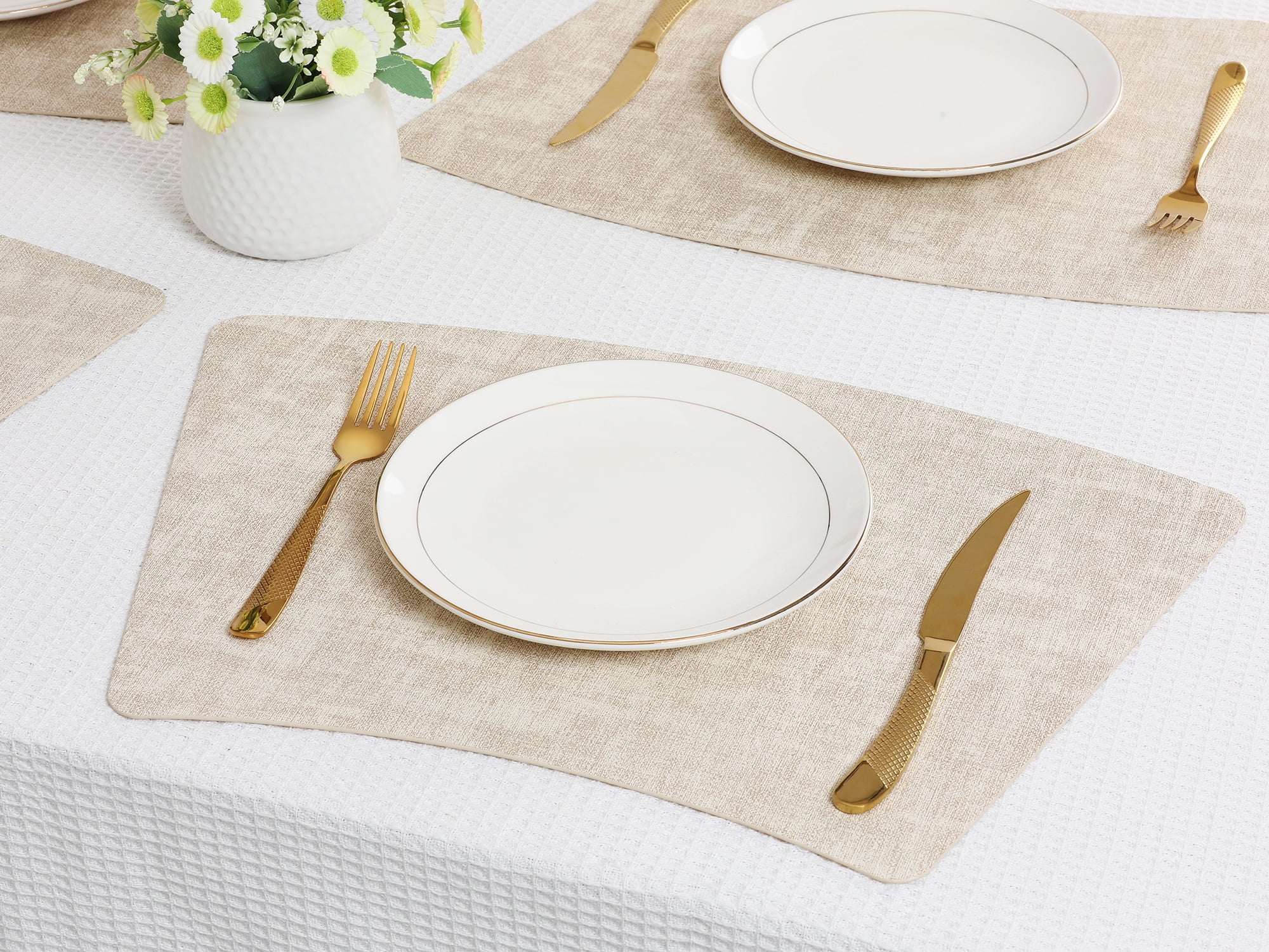 Unique Bargains Placemats for Dining Table Decor Heat Resistant Placemats 6pcs Beige