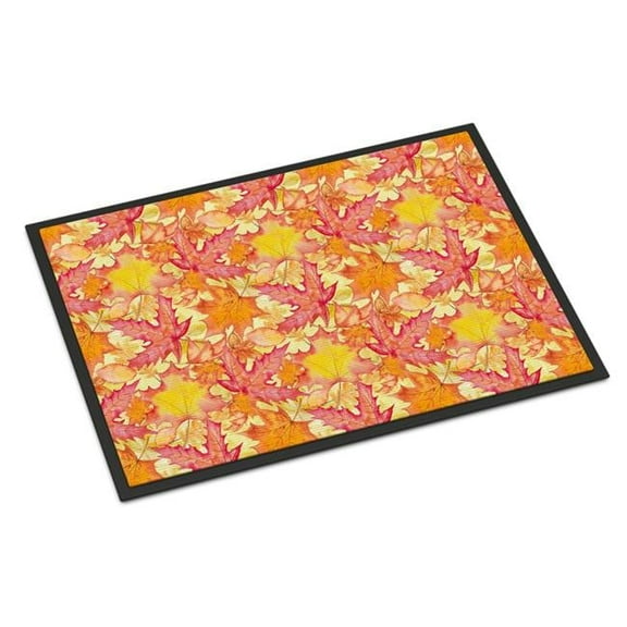 Fall Leaves Watercolor Red Indoor or Outdoor Mat, 18 x 27 in.