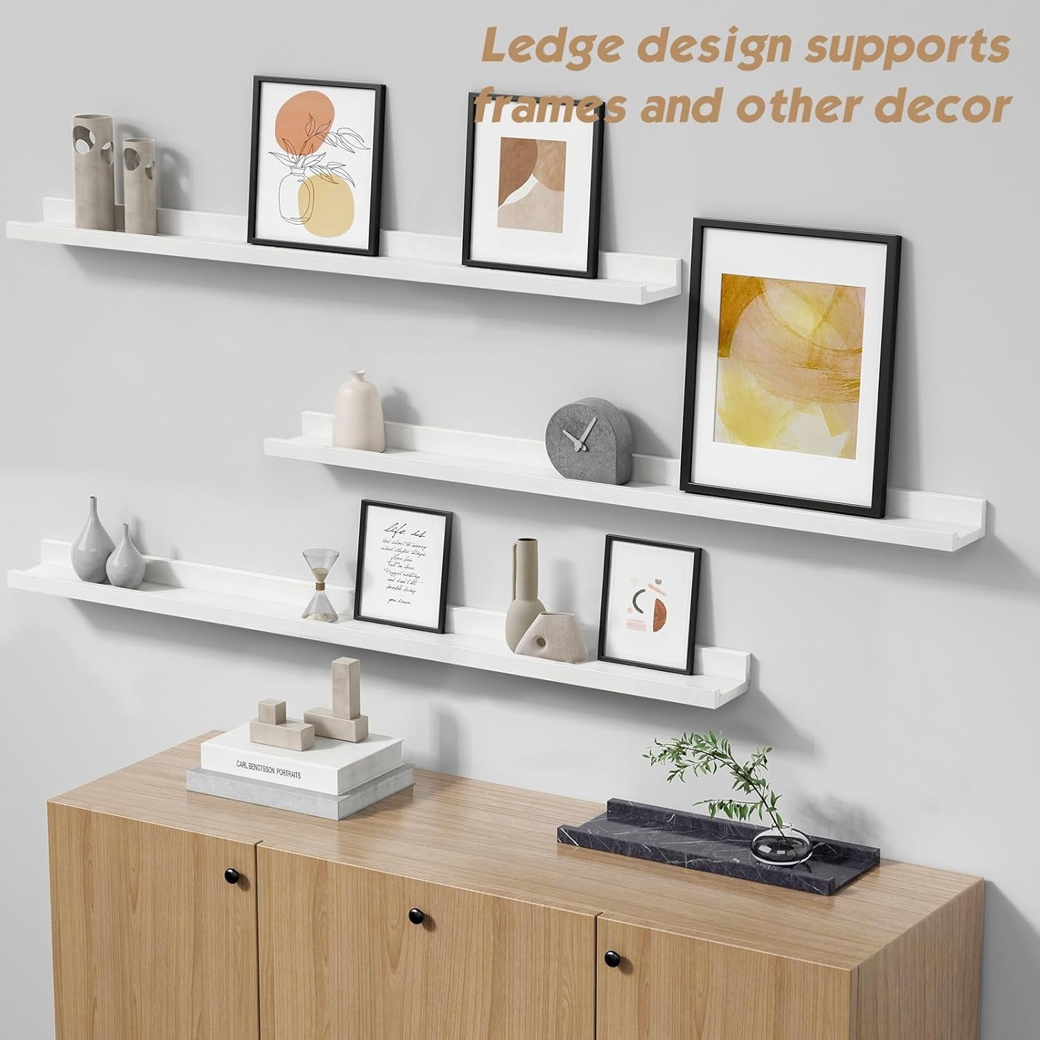 48 Inch Floating Shelves for Wall Set of 4, Large White Picture Ledge Shelf for Living Room Photo Frames, Extra Long Wood Wall Shelves with Lip for Bedroom Hallway Office Books