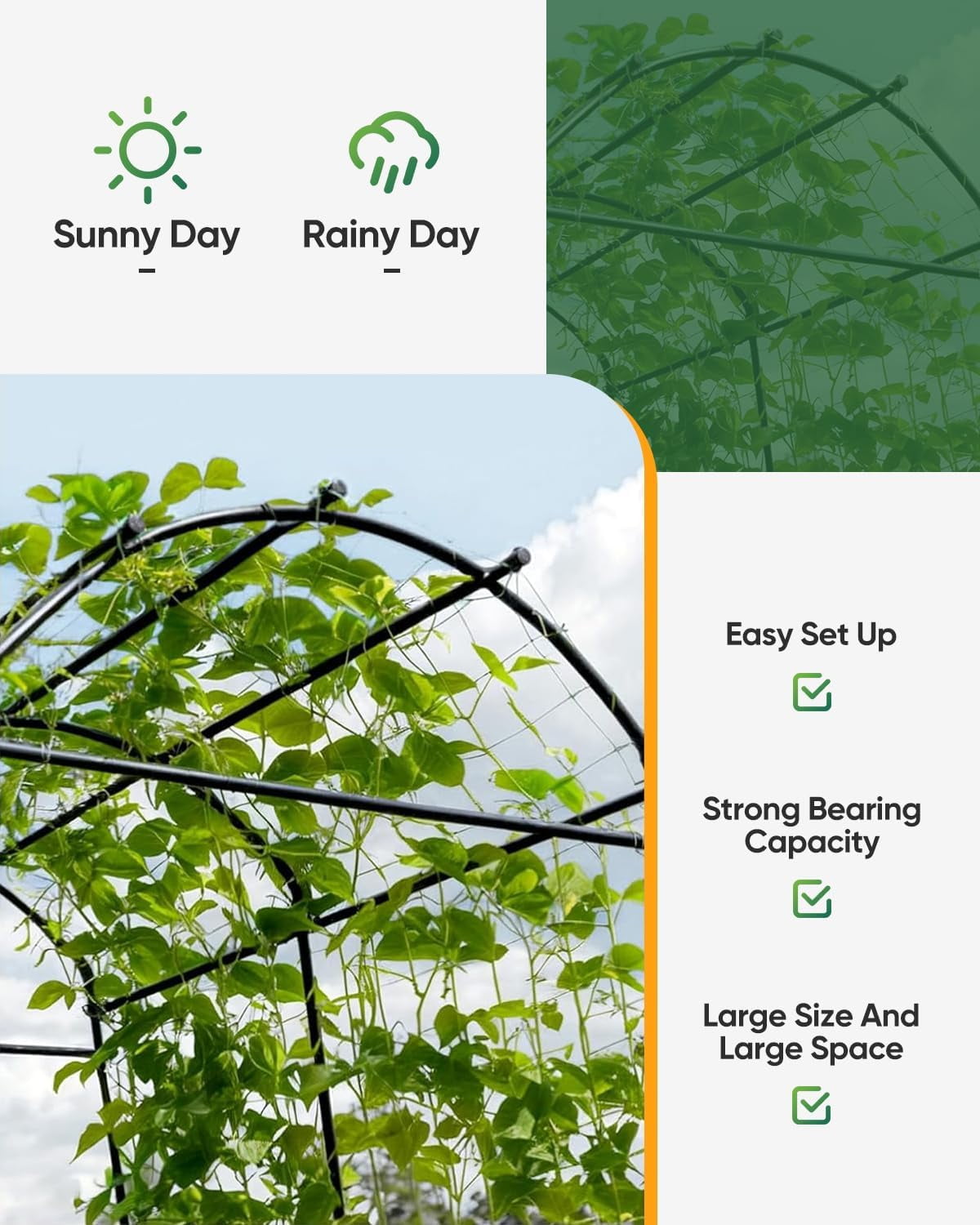 Garden Arch Trellis 7FT Thickened Steel Frame Adjustable Width Cucumber Vine Support for Raised Bed Vegetable Fruit Flower