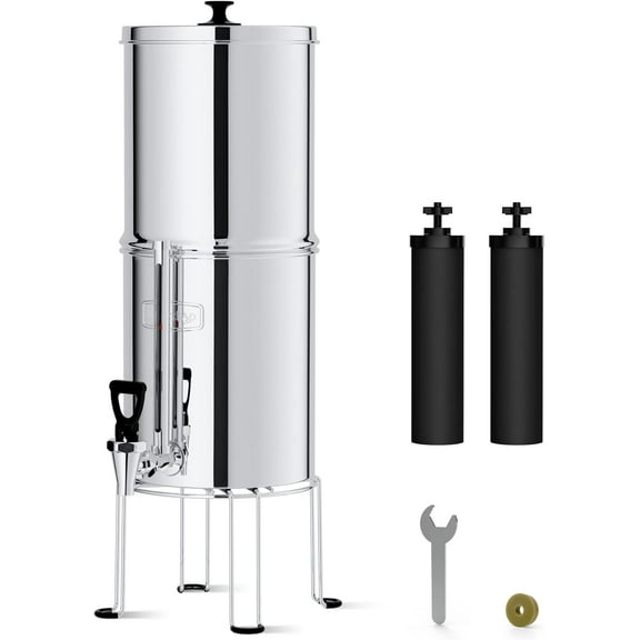 Waterdrop Gravity-fed Water Filter System, NSF/ANSI 42&372 Standard, 2.25G Stainless-Steel System with 4 Filters, Metal Water Level Spigot and Stand, Reduces Chlorine-King Tank Series, WD-TK-FS