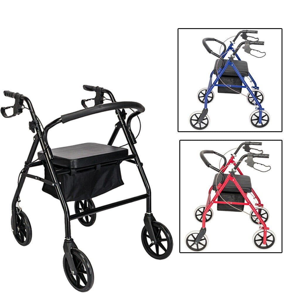 Foldable Walker with Wheels Soft padded Seat Adjustable Height Rollator