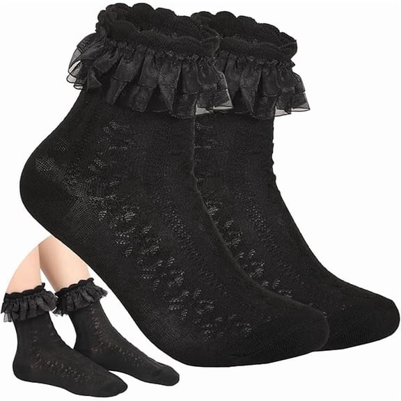 Eryueer Women Ruffle Socks for mid-calf, Lace Ruffle Frilly Comfortable Cotton Socks Princess,White Black
