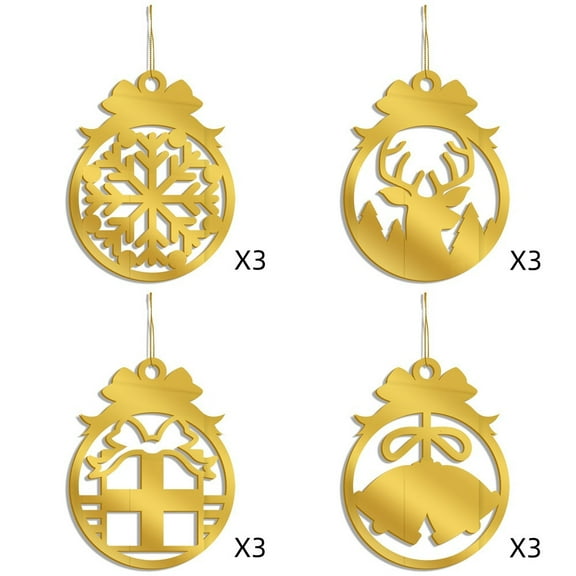 chaungfeng Gold Acrylic Ornaments, Double-Sided Flat Ball Set, 4-Piece/12-Piece Christmas Decor Pendant, for Tree, Gift, Wedding, Party, Holiday