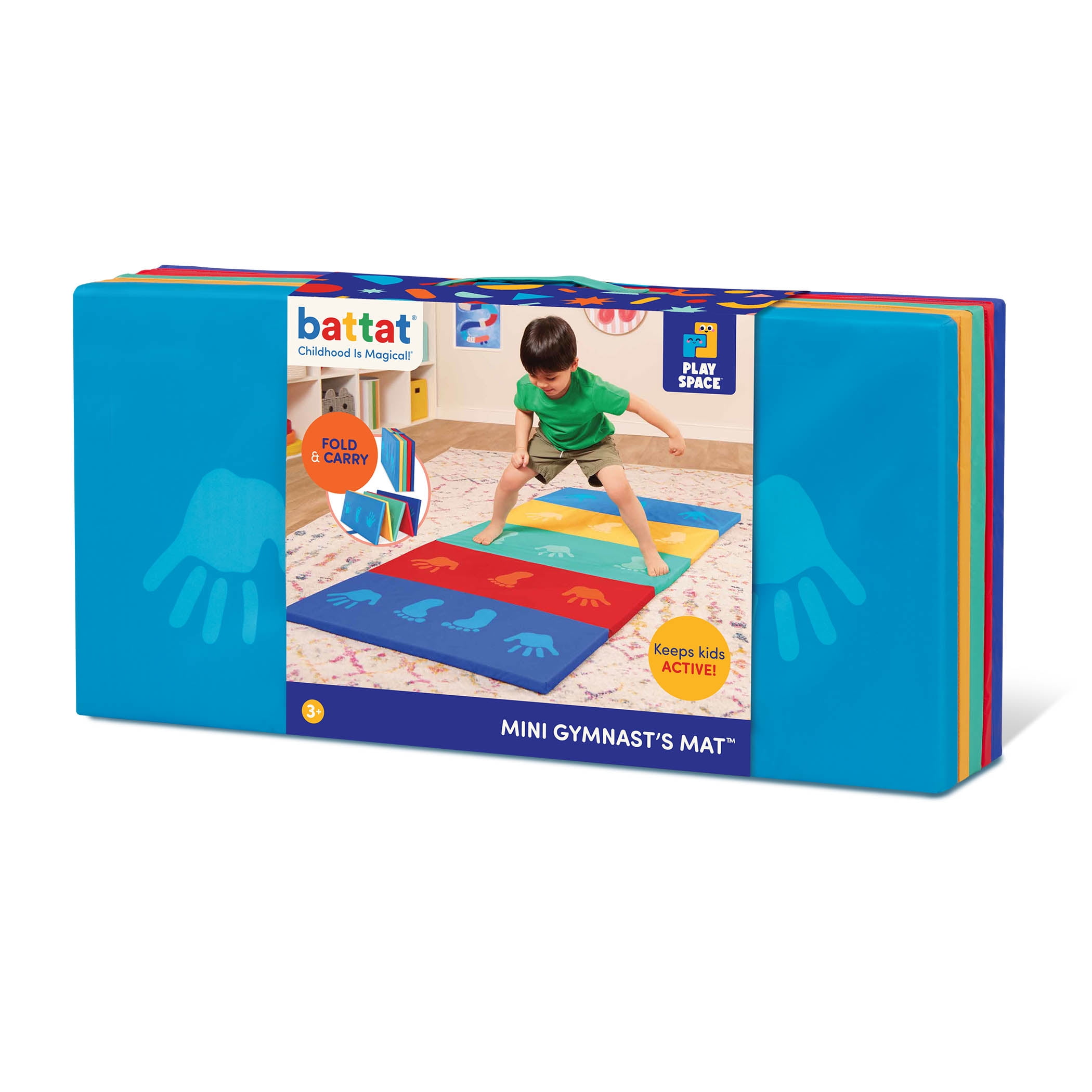 Battat Mini Gymnast's Mat with Foldable Multicolor S-M Design and Handle, Preschool Toy for Toddlers 3 years +