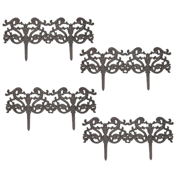 Sungmor Vintage Cast Iron Garden Border Fence, Decorative Metal Edging for Flower Beds & Pathways, Ornate Heavy Duty Outdoor Lawn Edge Decor, Antique Brown Finish & 4 Pack Panels, 8.5" H × 16.5" W