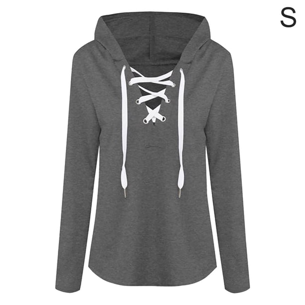 Sonducket Sudadera con capucha de manga larga con cuello en V y cordón para mujer Prendas para la parte del cuerpo negro S