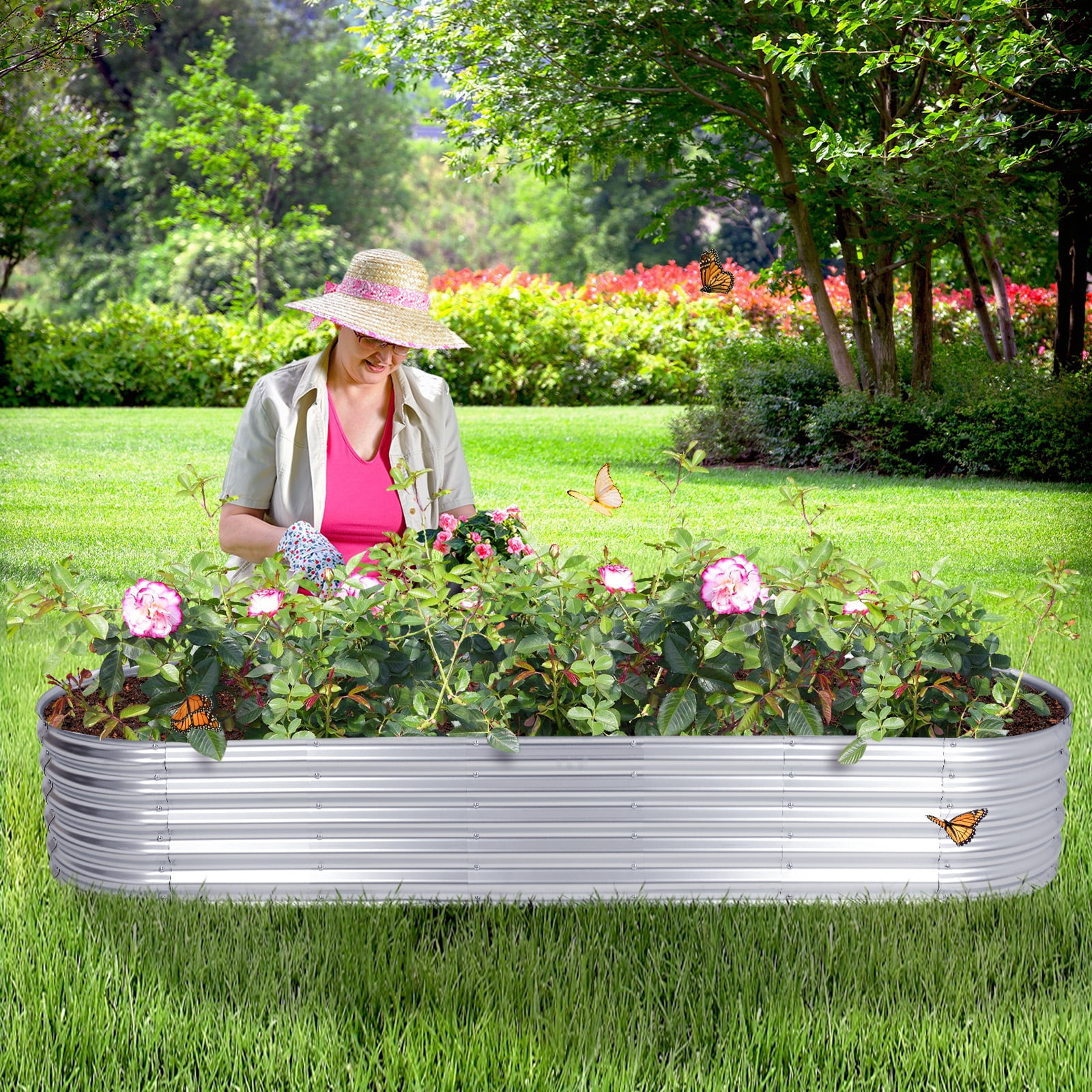 Aoodor Galvanized Raised Garden Bed Kit, 7x2x1 Ft, Oval Planter Box for Vegetables, Flowers, and Herbs, Outdoor Use, Silver