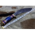 thumbnail image 3 of 15 Inches Long Hand Forged triple layered Damascus Steel Kukri Knife, 10" Long Blade, Custom Made Hand Crafted Scale with Engraved Brass & 2 tone blue wood, Includes Cow Hide Leather Sheath, 3 of 6