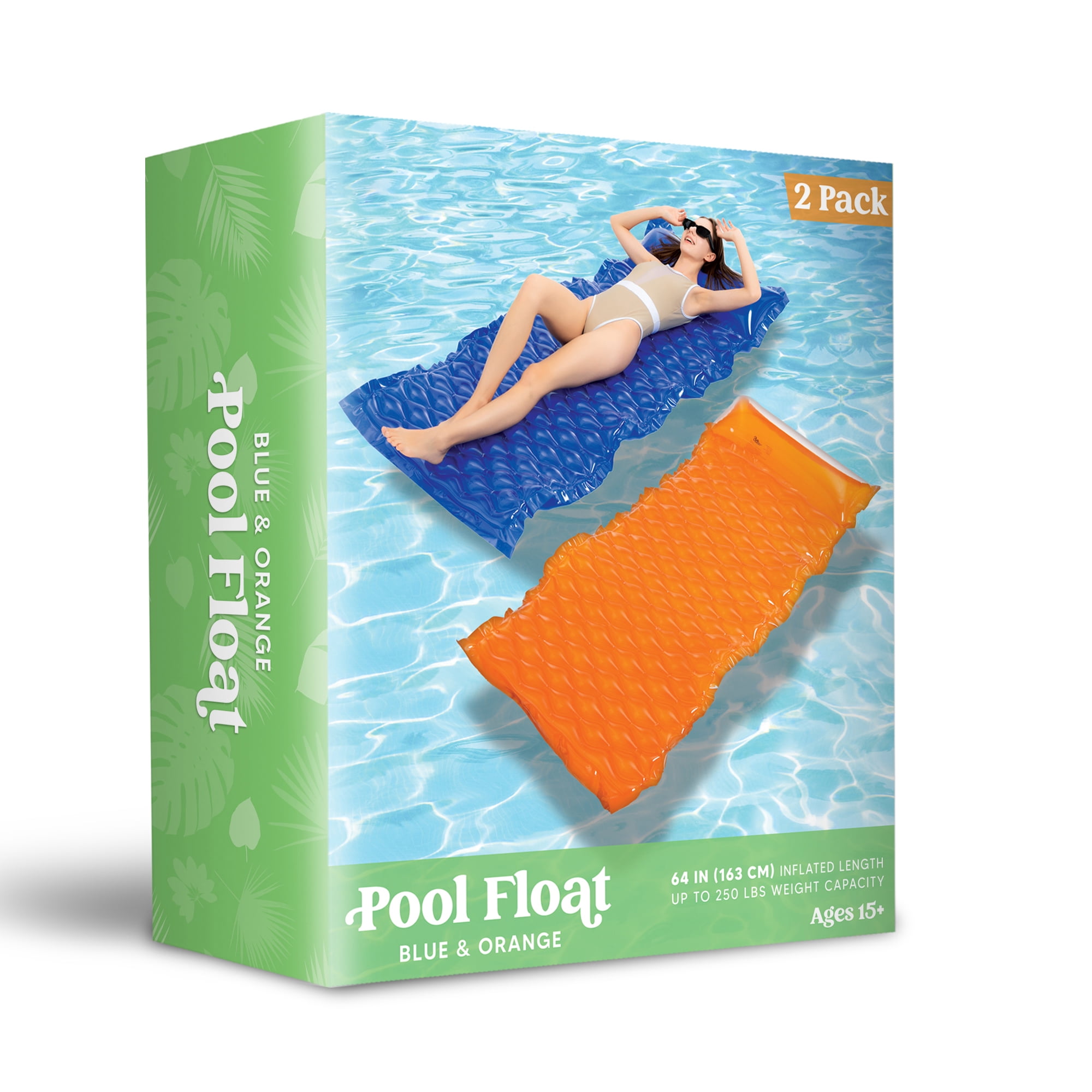 Joyfy 2 Packs Inflatable Pool Mat, Swimming Pool Mattress Float Lounge with Headrest, Pool Float Air Mat Pool Rafts for Adults