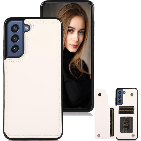 for Samsung Galaxy S22 Wallet Case with Card Holder, Minimalist Luxury PU Leather Magnetic Closure Kickstand Slim Hard Protective Case Cover for Samsung Galaxy S22 White