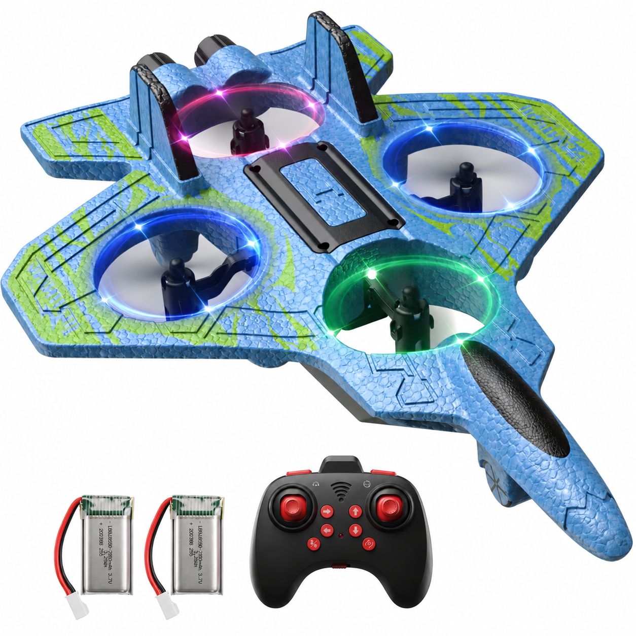 Drones for Kids Stunt RC Plane, Wefone Lightweight Foam Design Remote Control Airplane with One-Key Takeoff, Headless Mode Gliding, 2 Batteries, Blue