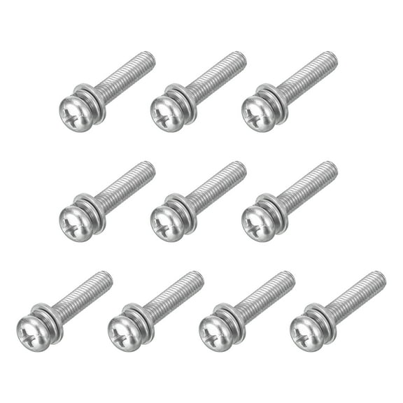 M5 x 25mm 304 Stainless Steel Phillips Pan Head Machine Screws Bolts Combine with Spring Washer and Plain Washers 10Pack