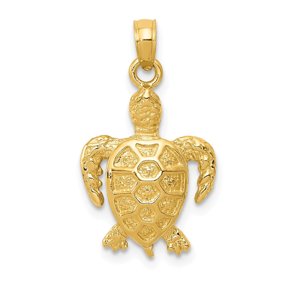 Solid 14k Yellow Gold Sea Turtle Pendant Charm - 21mm x 12mm - Walmart.com