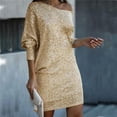 thumbnail image 2 of Yokua Glitter Women Asymmetrical Off Shoulder Long Sleeve Party Dress Evening Event, 2 of 10