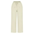thumbnail image 5 of Summer Women's Pants Under $8 Pants Cotton and Linen Casual Solid Color Drawstring Elastic Waist Long Straigh Pants With Pockets, 5 of 6