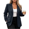 thumbnail image 2 of Purcolt Women's Stripes Blazer Dressy Casual Notched Lapel One Button Long Sleeve Boyfriend Jackets Suit Comfort Slim Fit Business Work Office Outerwear, 2 of 9