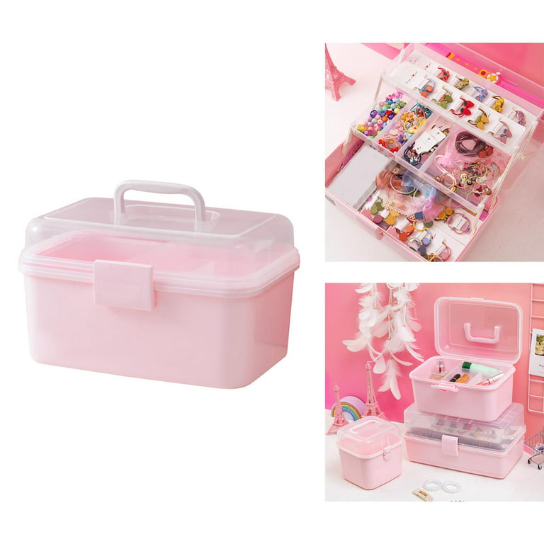 Hair Accessories Storage Case, Lockable Lightweight Multi Layers Pink Jewellery Organizer for Bathroom Children Girls , L, Size: Others, 3 Layers L