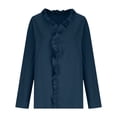 thumbnail image 4 of ClodeEU Women's Ruffle Collar Long Sleeve Linen Blend Shirt,Solid Color Casual Blouse Navy,Womens Plus S, 4 of 6