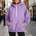 thumbnail image 2 of Otvok Loose Quarter‑Zip Pullover Hoodie, Womens Drawstring‑Hood Long‑Sleeve Casual Sweatshirts, 2 of 7