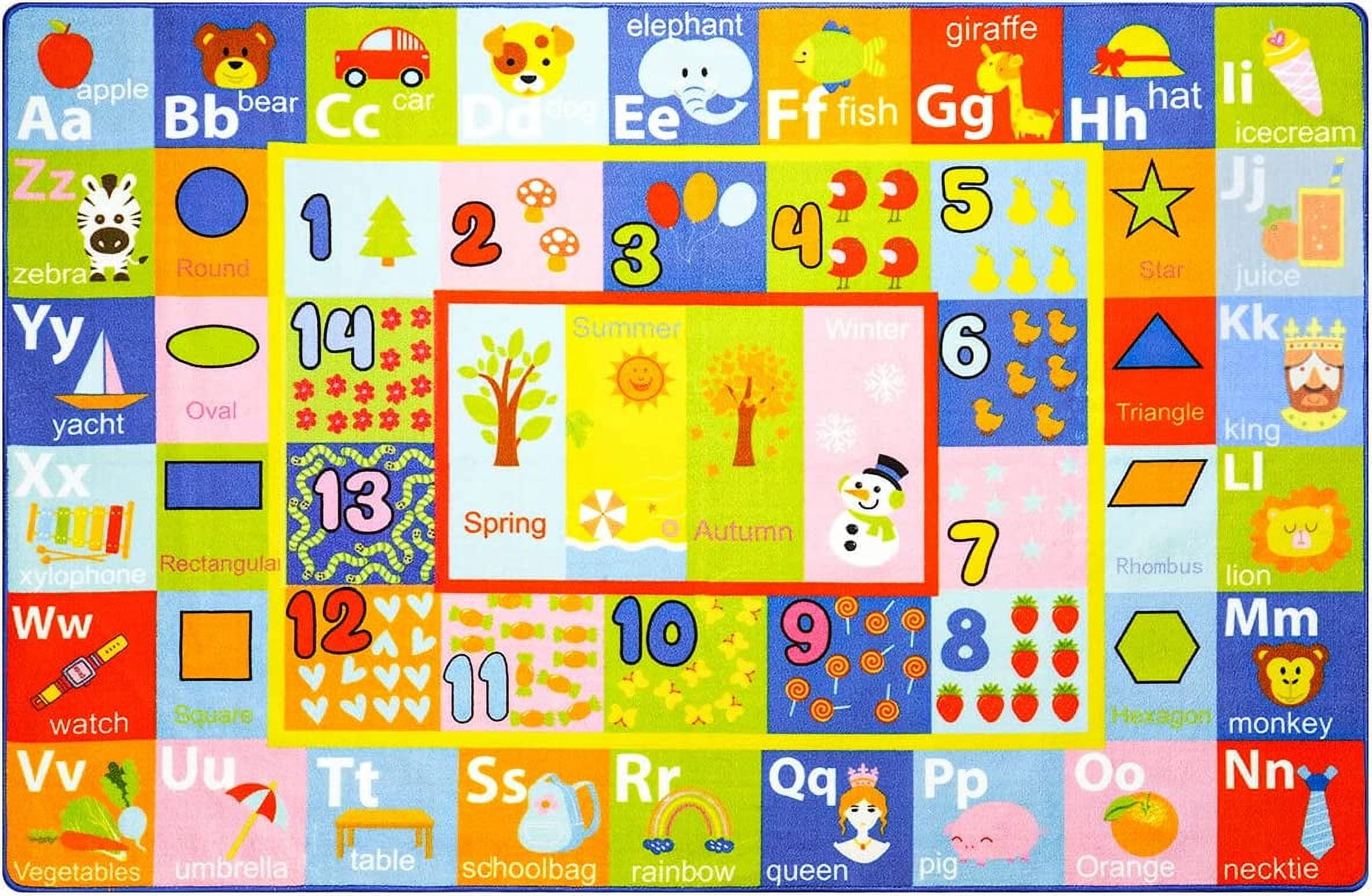 Noahas Kids Carpet Playmat Rug with Numbers, Shapes, Animals Pattern, Children Learn and Educational Rugs, Non Slip Play Rug for Nursery Bedroom Play Room, 4x6 Feet